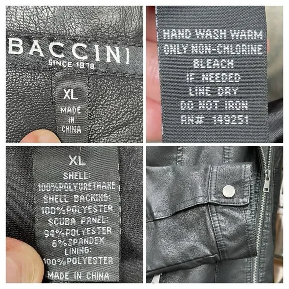 Baccini Sz XL Plus Black Moto Jacket Faux Leather Studded Punk Biker Grunge Rock - Picture 9 of 15